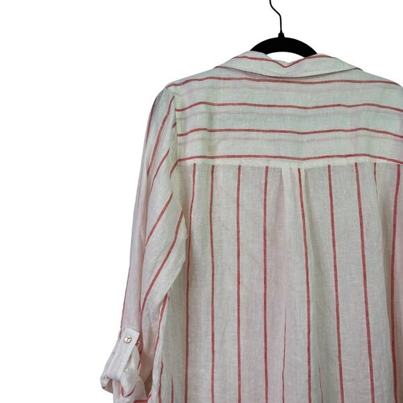 C&C California Women's 100% Linen Orange Striped Pull Over Tunic Top Size Large - Picture 8 of 11